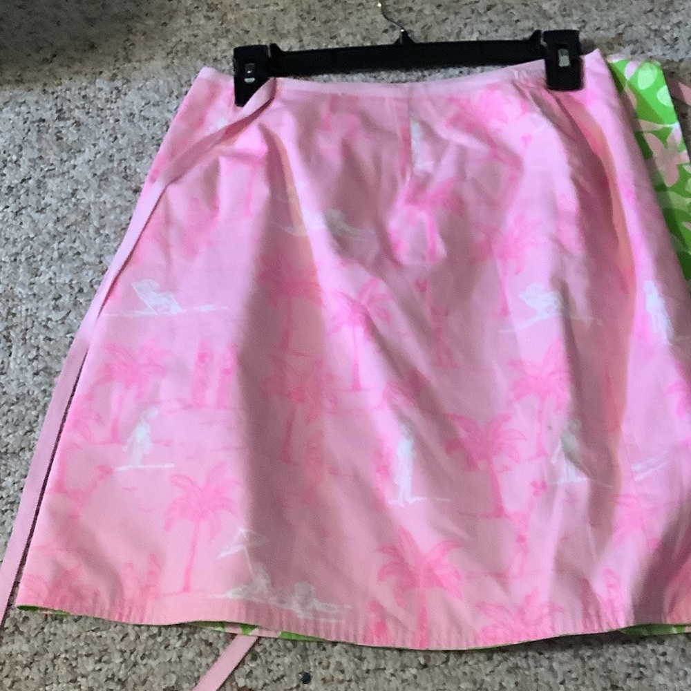 Vintage White Label Lilly Pulitzer Pink & Green A-Line Reversible wrap Skirt, 4